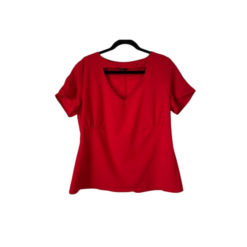 3/$20 City Chic Women's Red Blouse Short Sleeve Split Back Minimalist Chic NWOT